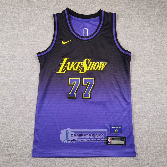 Camiseta Nino Los Angeles Lakers Luka Doncic NO 77 Ciudad 2024-25 Violeta